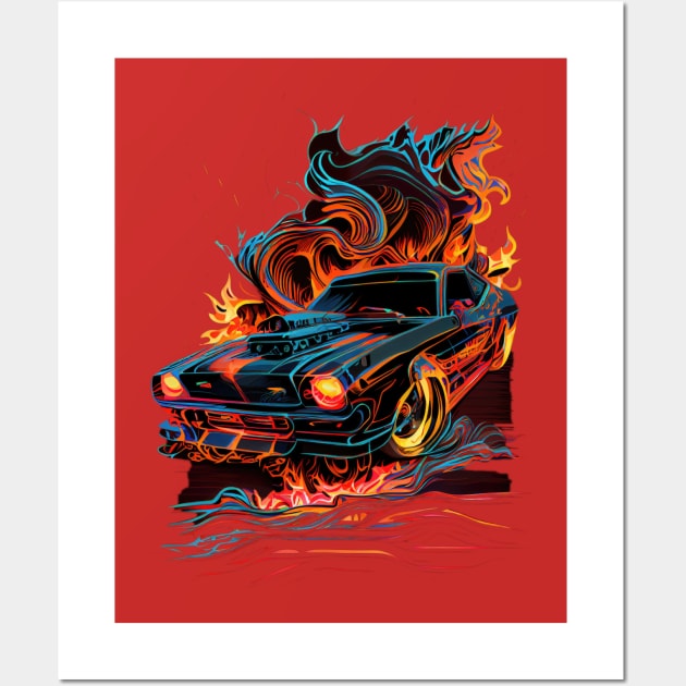 Dodge Charger Daytona - Burning Race Wall Art by GlossyEmpress